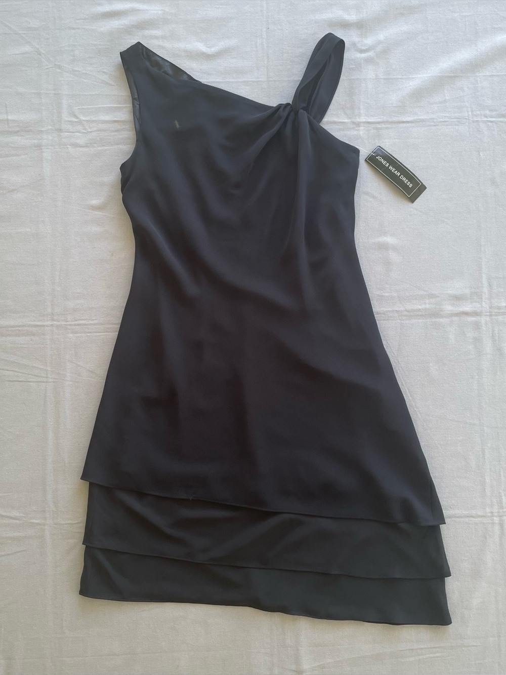 Vintage Jones Wear Black One Shoulder Tiered Cocktail Dress Women Size 14 90’s